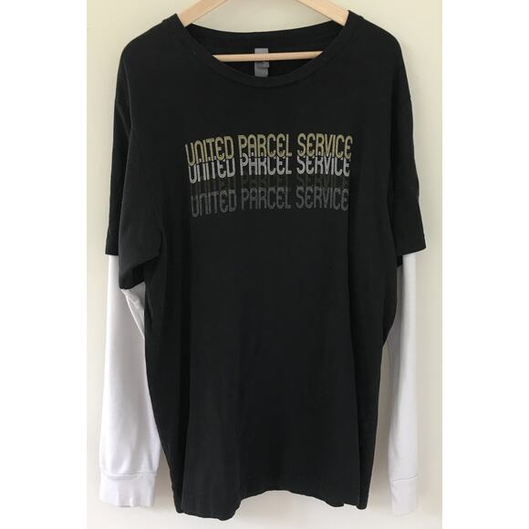 90s Style UPS United Parcel Service Black White Layered Long Sleeve Shirt XL 44"